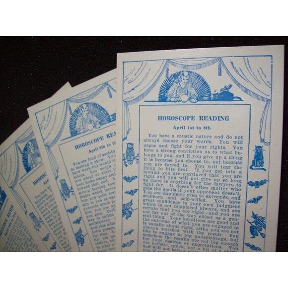 4 Exhibit Horoscope Readings Fortune Teller Cards Witch Cats Bats Frogs April - Picture 3 of 6
